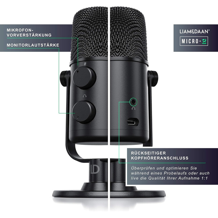 Конденсаторний мікрофон CSL з мікрофонною стійкою - Комплект для запису вокалу, подкастів, стрімінгу та геймінгу. XLR та 3.5mm підключення, велика мембрана, студійний мікрофон