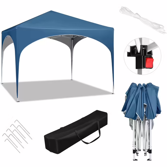 WOLTU Foldable Gazebo - Waterproof Folding Pavilion Sunshade Event Gazebo Garden Pavilion for Terrace Camping Festival with Half-Moon Roof Pagoda Tent of the Half-Circle from Oxford Fabric and Metal Frame - 3x3m Blue