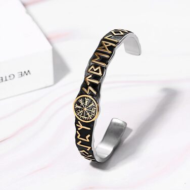 Чоловічий браслет JewelryWe з нержавіючої сталі з вовком, плетіння, стиль вікінг/байкер, відкритий браслет, срібло/золото/чорний, еластичний, Vegvisir