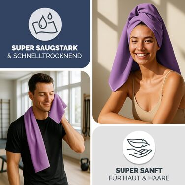 Рушник з мікрофібри Blumtal 120x60 см, легкий та надзвичайно поглинаючий - швидковисихаючі рушники з мікрофібри - ідеальний фітнес рушник/пляжний рушник/рушник для спортзалу - компактний рушник для подорожей (Ліловий, набір 3 шт: 180 x 90 см + 2x 80 x 40 