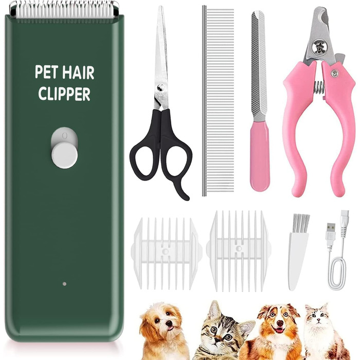 Професійний набір для грумінгу котів та собак Favrison: тиха машинка для стрижки, бездротовий триммер, набір для догляду за шерстю