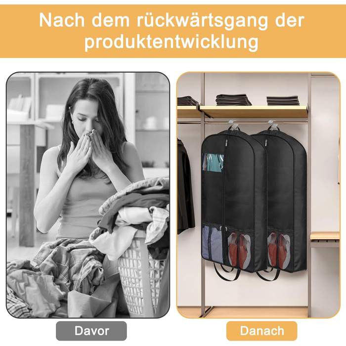 Чохли для одягу 2 шт. - мішки для зберігання одягу, 108x60x15 см, чорні мішки для одягу з блискавкою, захист від пилу та вологи для вечірніх та весільних суконь