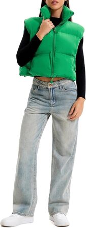 Стежка Daen з коміром-стійкою, блискавкою, коротка, тепла, з підкладкою, пуфер, жіноча куртка (зелений, M)