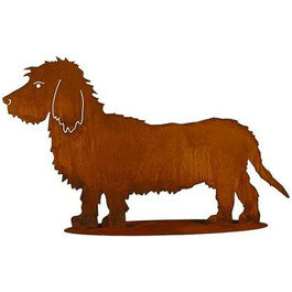 Garden Clock Decoration Figurine - Dog Decoration: Dachshund on Base (Stable Stand) - Length 70cm / Height 42cm - Weathered Rust Garden Decoration