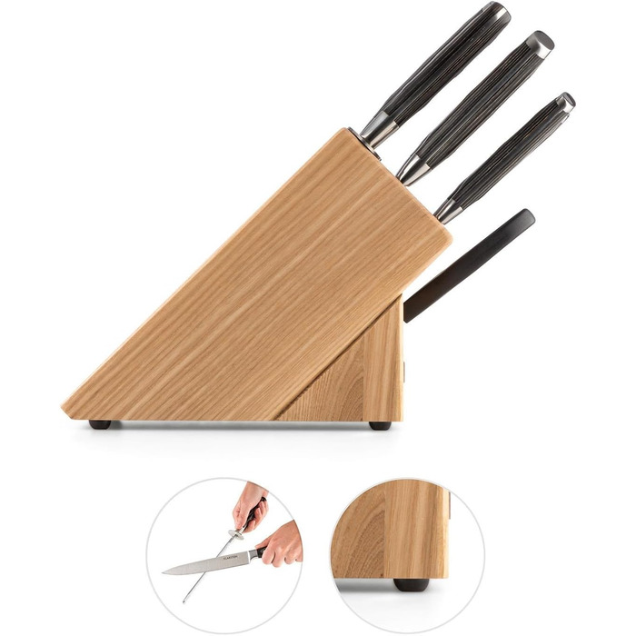 Klarstein Katana 8 Professional Knife Set - 8-Piece Stainless Steel Kitchen Knife Set with Block, Brown Wood Block