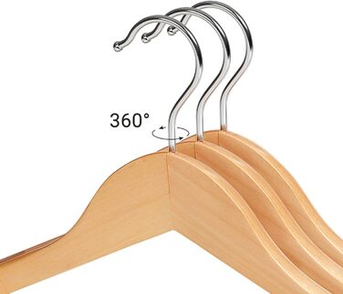 Набір вішалок для одягу SONGMICS, 6 шт., з масиву дерева, широкі плечі, антиковзні, для сорочок, пальто, курток, штанів, костюмів, поворотний гачок 360°, колір: дерево