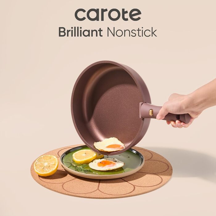 Набір посуду CAROTE 17 предметів: каструлі та сковороди з антипригарним покриттям, знімні ручки, сумісний з індукцією, для духовки та посудомийної машини