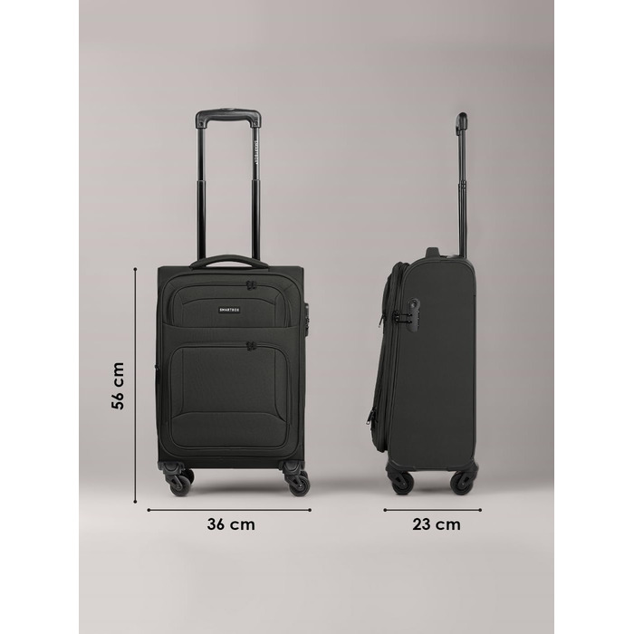 Набір валіз SMARTBOX 3-в-1 для жінок та чоловіків | Легкі та міцні валізи-ролери, якісний softcase, 4 колеса та кодовий замок | Розширювані валізи (Чорний колір, розмір S (56 см))