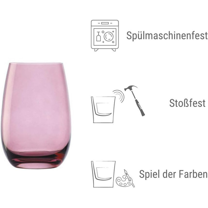 Stölzle Lausitz Water Glasses Set Elements Kids Mediterranean Mix 335 ml to the rim / Set of 6 Water Glasses Dishwasher-safe, high break resistance / Drinking Glasses Set Crystal Glass / Juice Glasses Set