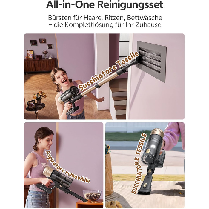 Бездротовий пилосос Ultenic U15 з акумулятором, 50000Pa, 580W, 65хв, GreenEye, антизаплутувальна щітка, телескопічна труба, для килимів, твердих поверхонь та шерсті тварин, золотий