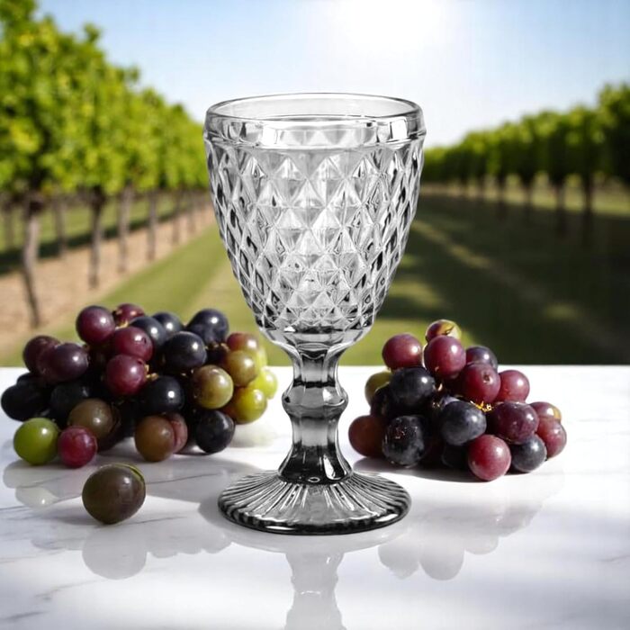 Вінтажний набір з 6 кольорових склянок та келихів з діамантовим візерунком (сітка), келихи Long Drink, келихи для коктейлів з тисненням, склянка, келих, бокал, склянка для води, келих-кубок (сірий бокал)