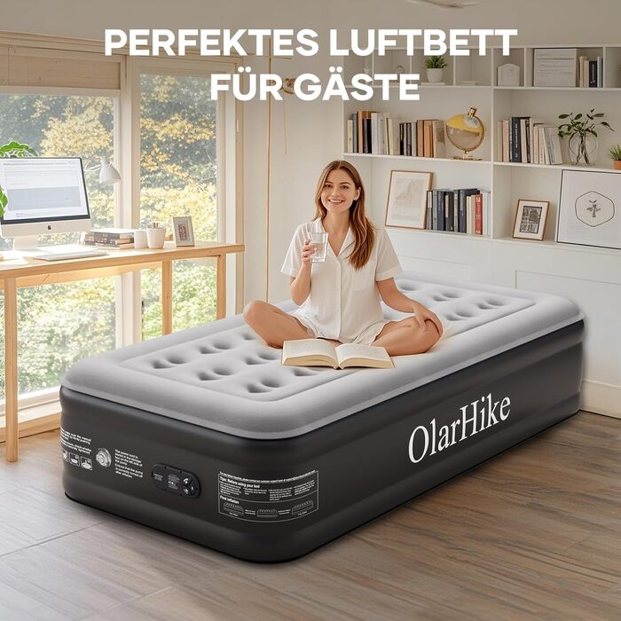 Надувний матрац OlarHike для кемпінгу та дому - 200x90x46 см, самонадувний, з помпою, 1-місний XL