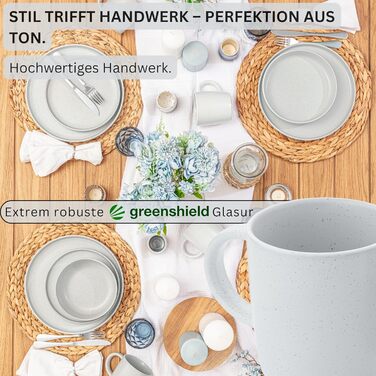 Набір посуду SÄNGER Steingut 12 предметів: 4 великі тарілки, 4 десертні тарілки, 4 глибокі тарілки, набір посуду для 4 осіб, кольоровий, стійкий до подряпин, VALUE COLLECTION (6 чашок для кави Leeds Frost)