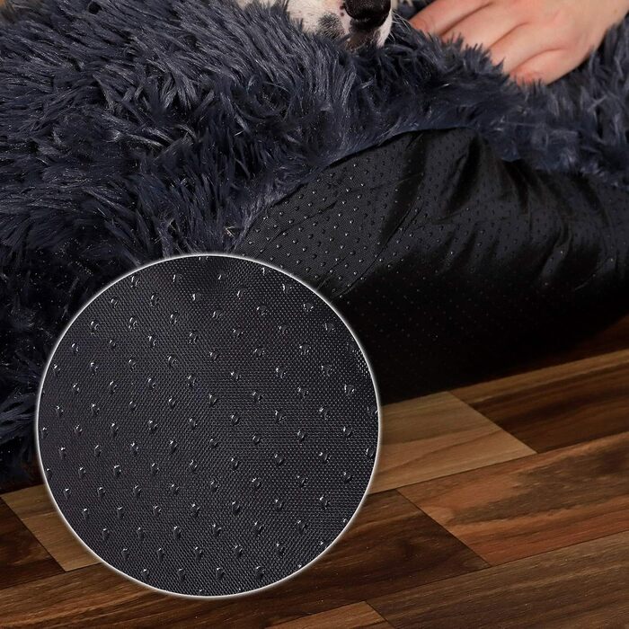 Кругле ліжко для собак та котів Lionto, Ø 60 см, м'яке, плюшеве, темно-сіре, 60x60x20 см