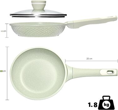 Сковорода з антипригарним покриттям DYGG 28 см з кришкою, 100% без PFAS/PFOA, для всіх типів плит (газ, кераміка, електро), гранітне покриття для смаження без олії | Миється в посудомийній машині