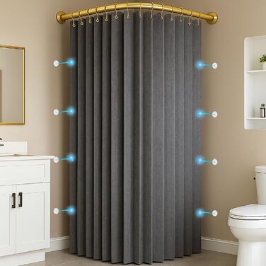 Штора для ванної кімнати анти-грибок водонепроникна магнітна з гачками, текстильна, 180x200 см, сіра