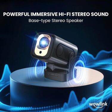 Портативний проєктор Beamer 4K з автофокусом, WiFi 6, Bluetooth 5.4 та інтегрованими додатками (2026 модель). Підтримка HDMI, TV Stick, Memory Stick, Laptop. Чорний