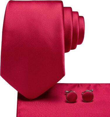 Комплект краваток Hi-Tie Classic (4 шт.): шовкові краватки, нагрудна хустка, запонки, зажим для краватки в смужку та пейслі, червоний