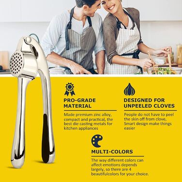 Преміум-прес для часнику з нержавіючої сталі – прес, подрібнювач та очищувач часнику, набір, стійкий до миття в посудомийній машині та корозії (Imperial Silver)