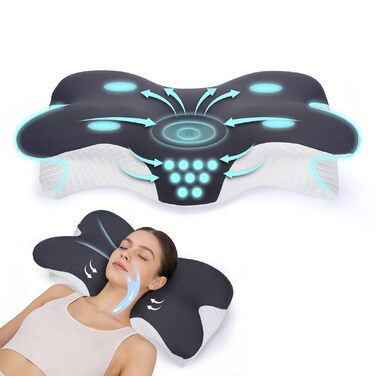 Подушка для шиї та голови з 3D підтримкою, Memory Foam, ергономічна для сну на боці, спині та животі (сіра, 60x33x10/17см)