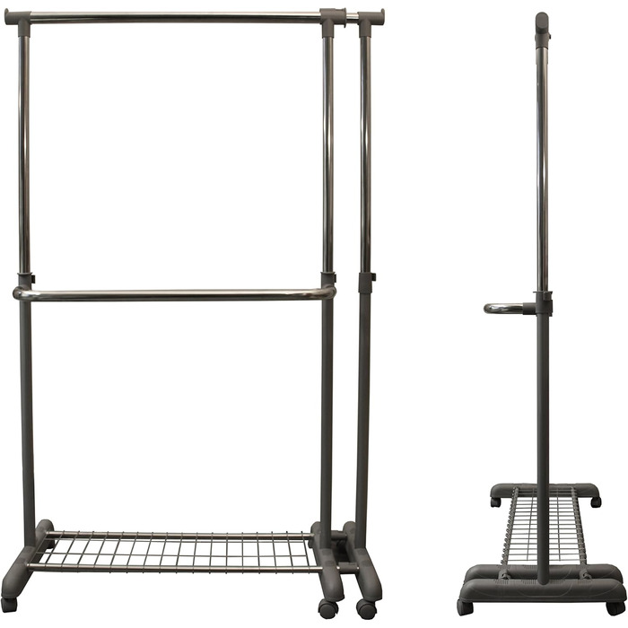 GERSO Extendable Clothes Rack Telescopic Wardrobe Clothes Rail with Wheels Market Stall Stand Grey