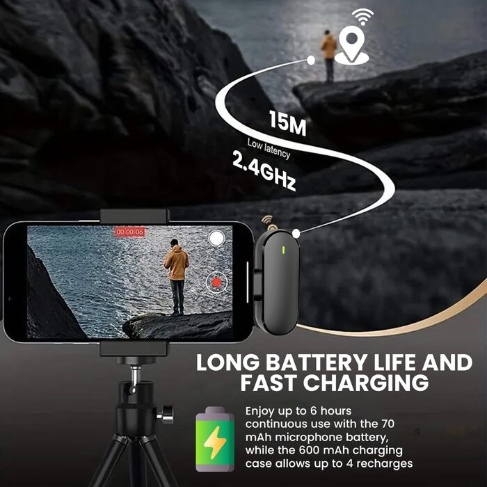 Technaxx Dual Wireless Mini Мікрофонний Набір TX-301 – 2 бездротові петличні мікрофони з шумозаглушенням, USB-C приймач, зарядний кейс, кліпса – для подкастів та запису звуку