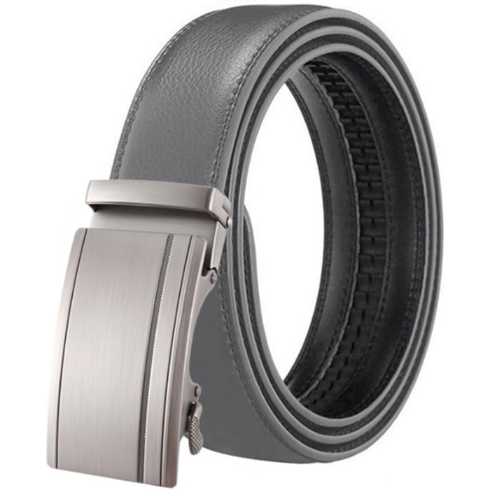 Чоловічий шкіряний ремінь на автоматичній застібці. Ширина 3.5 см. Довжина 115/110 см. Білий/Сірий. Підходить для бізнесу та костюма.