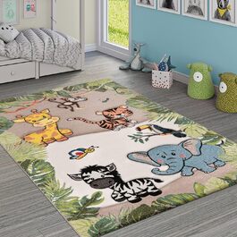 Дитячий килим Paco Home для кімнати, джунглі, тварини (жираф, лев, мавпа, зебра), бежево-кремовий, круглий, Ø 120 см