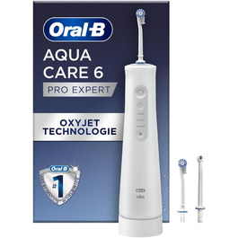 Oral-B AquaCare 6 бездротова іригатор, 3 насадки, очищувач міжзубного простору, делікатне очищення зубів та здоров'я ясен, технологія Oxyjet, 3 режими догляду за зубами, подарунок для чоловіка/жінки, білий/сірий