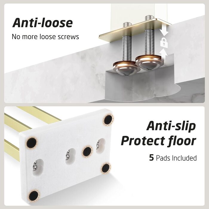 Підставка для рушників KES, 3 стійки, з нержавіючої сталі SUS304, золотиста, BTH217S3-2