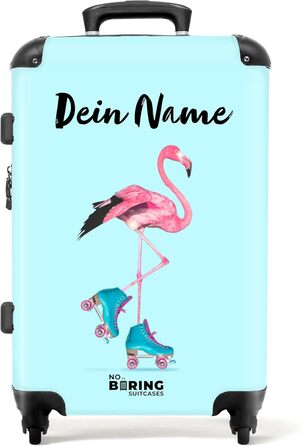 Дитячий валіза-роликовий колірний, 55x40x20 см, ручна поклажа, персоналізований, з ініціалами, для хлопчиків, з принтом 'Ренн-авто', легкий, з іменем, 2 фламінго на блакитних роликах