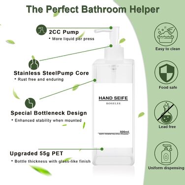 Набір дозаторів для мила Roselee (4 шт.), 500 мл, прозорі, для кухні та ванної кімнати