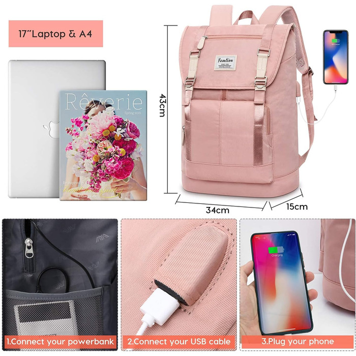 Шкільний рюкзак YAMTION для дівчаток-підлітків, рюкзак для жінок та дам, для ноутбука 17 дюймів, стильний міський рюкзак з антикрадіжною кишенею