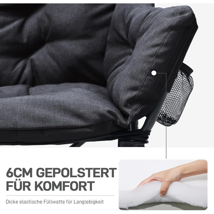 Кампінговий стілець-диван EVER ADVANCED для двох осіб, 145 см, чорний, до 400 кг, з високою спинкою, для саду, балкону, кемпінгу