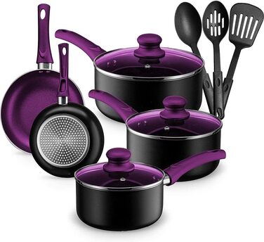 Набір посуду Chef's Star з антипригарним покриттям для індукційних плит, 100% без APEO, PFOA та PFOS (фіолетовий, чорний)