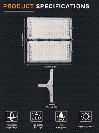Ankishi LED Floodlight Outdoor, IP65 Waterproof, Super Bright 6500K Cool White Outdoor Light 30000LM Outdoor Floodlight Spotlight for Sports Field, Garage, Garden, Backyard (Cool White, 4 PACK 200W)