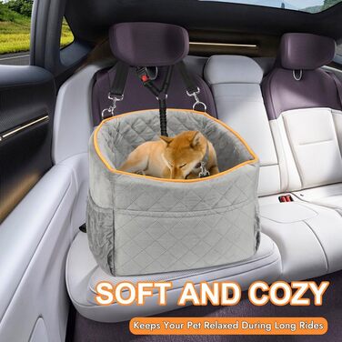 Memory Foam Dog Car Seat for Small Dogs (Under 11kg) - Elevated Design with Storage Pockets (Gray)