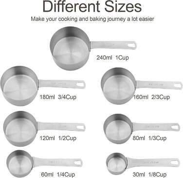 Measuring Cup and Spoon Set - 18 Piece, 18/8 (304) Stainless Steel, Robust Material - 7 Measuring Cups, 8 Measuring Spoons, 1 Leveler, 2 Rings