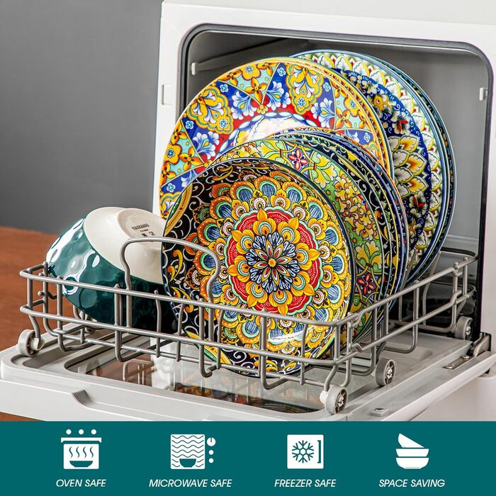 Tableware service for 6 people, vancasso simi 24-piece combination tableware set made of porcelain, dinnerware set with dinner plates, dessert plates, soup plates, and bowls, Bohemian style 24-piece tableware service