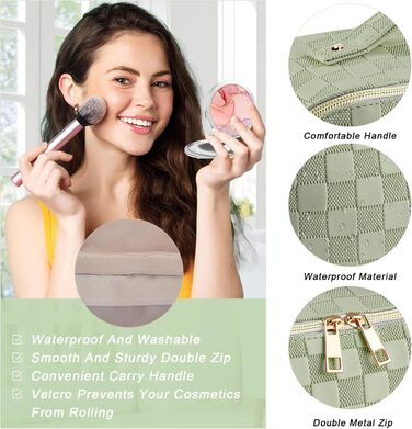 Жіноча косметичка для подорожей з великим об'ємом, водовідштовхуюча, з перегородками, органайзер (кремовий персик, світло-зелений)