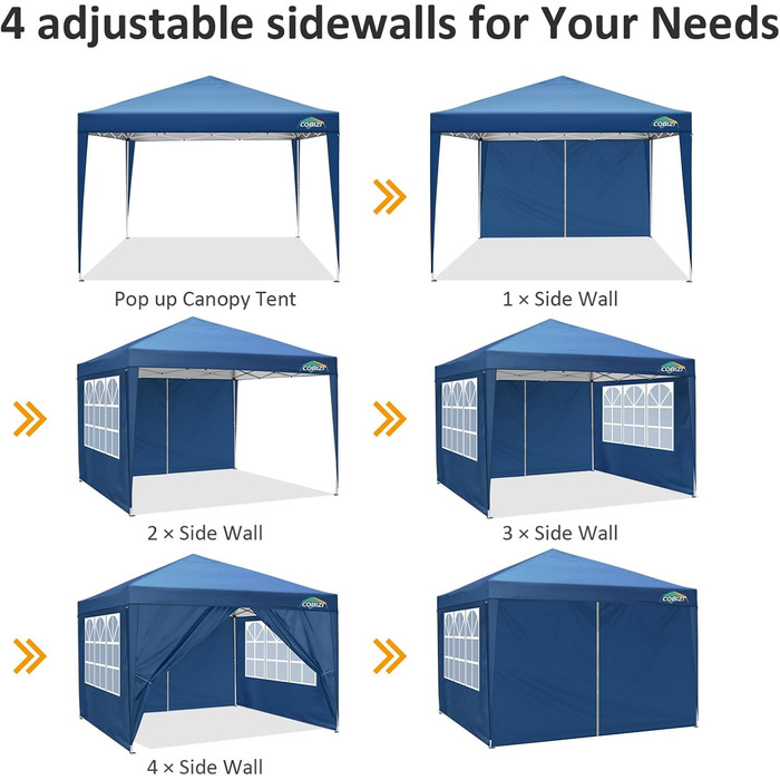 COBIZI Pavilion 3x3, Folding Pavilion 3x3 Waterproof Stable Winterproof | 8x Pegs | 4x Wind Rope | UV Protection 50+ | High-Density Tarpaulin | Pop-up Pavilion Folding 3x3m Tent 3x3 Party Tent (Blue)