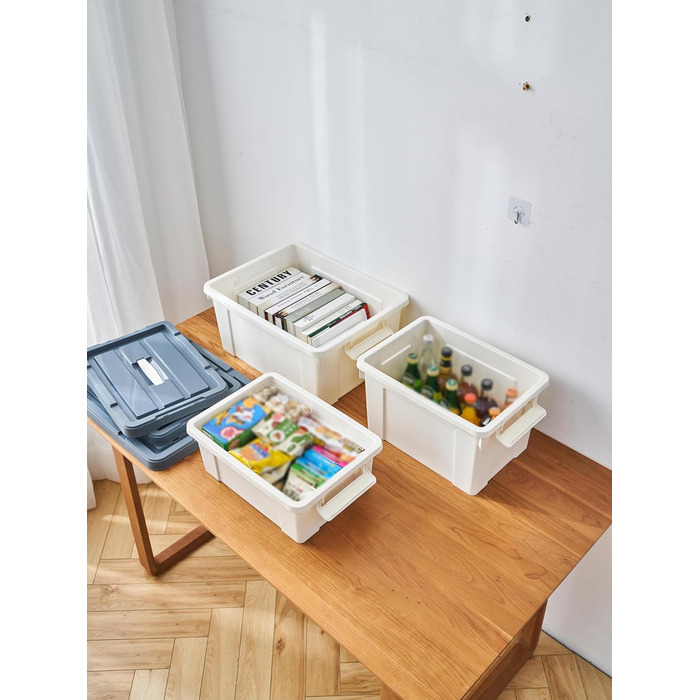 Cetomo Plastic Storage Box with Durable Lid and Safety Closure, Stackable and Nestable, 3-Pack, White (35L*6)
