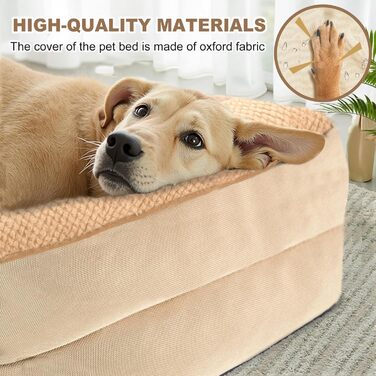 JOYELF Orthopedic Dog Bed for Large Dogs, Waterproof Foam Sofa with Removable, Washable Cover and Non-Slip Bottom for Small to Medium Dogs - (Medium - 70*52*16.5cm, Khaki)