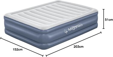 Надувний матрац Miganeo Premium XL 203x152x51 см з електронасосом та антимікробним покриттям (до 300 кг)