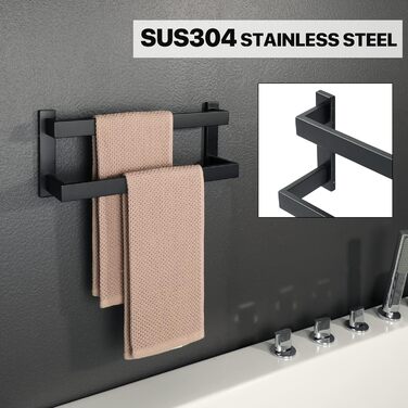 Тримач для рушників SAYAYO: настінний, багаторівневий, для ванної та кухні, 64 см (чорний)