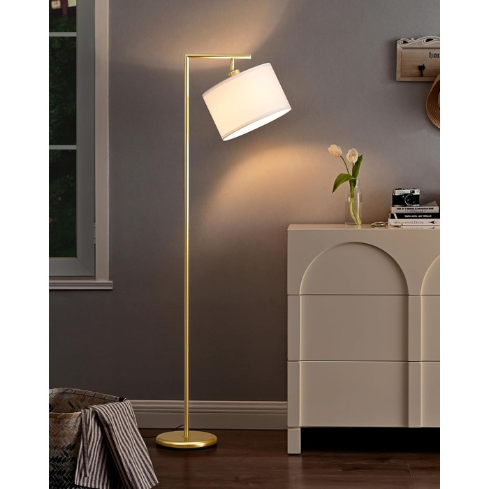 Стійка лампа EDISHINE для вітальні 160 см, аркова лампа сучасного дизайну з регульованим бежевим абажуром з льону, LED E27 лампочка в комплекті, настільна лампа для спальні, дитячої кімнати (Золота)