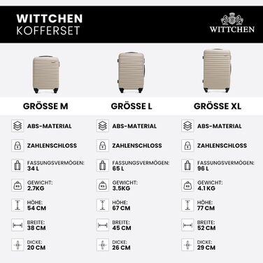 Чемодан на колесах Wittchen Groove Line L, великий, з ABS-пластику, з кодовим замком, 4 колеса, чорний (набір 3шт.)