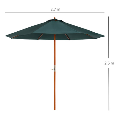 Сонцезахисний парасоль з дерева Outsunny Holzschirm Garten Sonnenschirm Balkonschirm 2,5 м Темно-зелений | Aosom