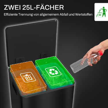 HOMCOM 2x25L Trash Can Step Pedal Bin Stainless Steel with Lid & Foot Pedal, Cosmetics Bin with Inner Bucket for Living Room & Office, 47.7x37.5x56cm