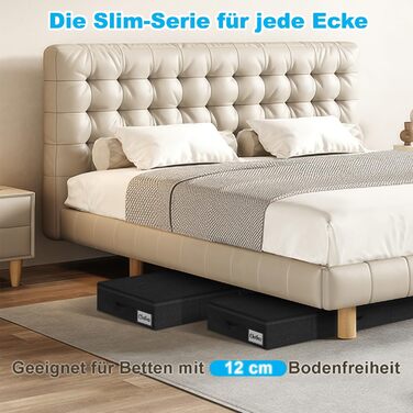 Коробки для зберігання під ліжко з кришкою, 12 см, 2 шт., складні, для одягу та ковдр, чорні